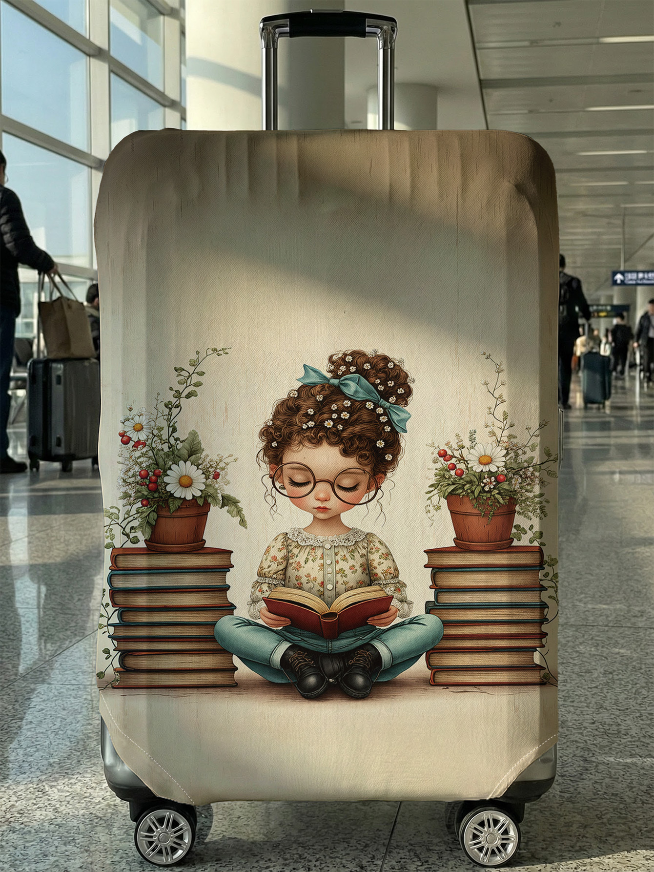Travel Reading Accessories - Reading Girl Book Flower Luggage Protective