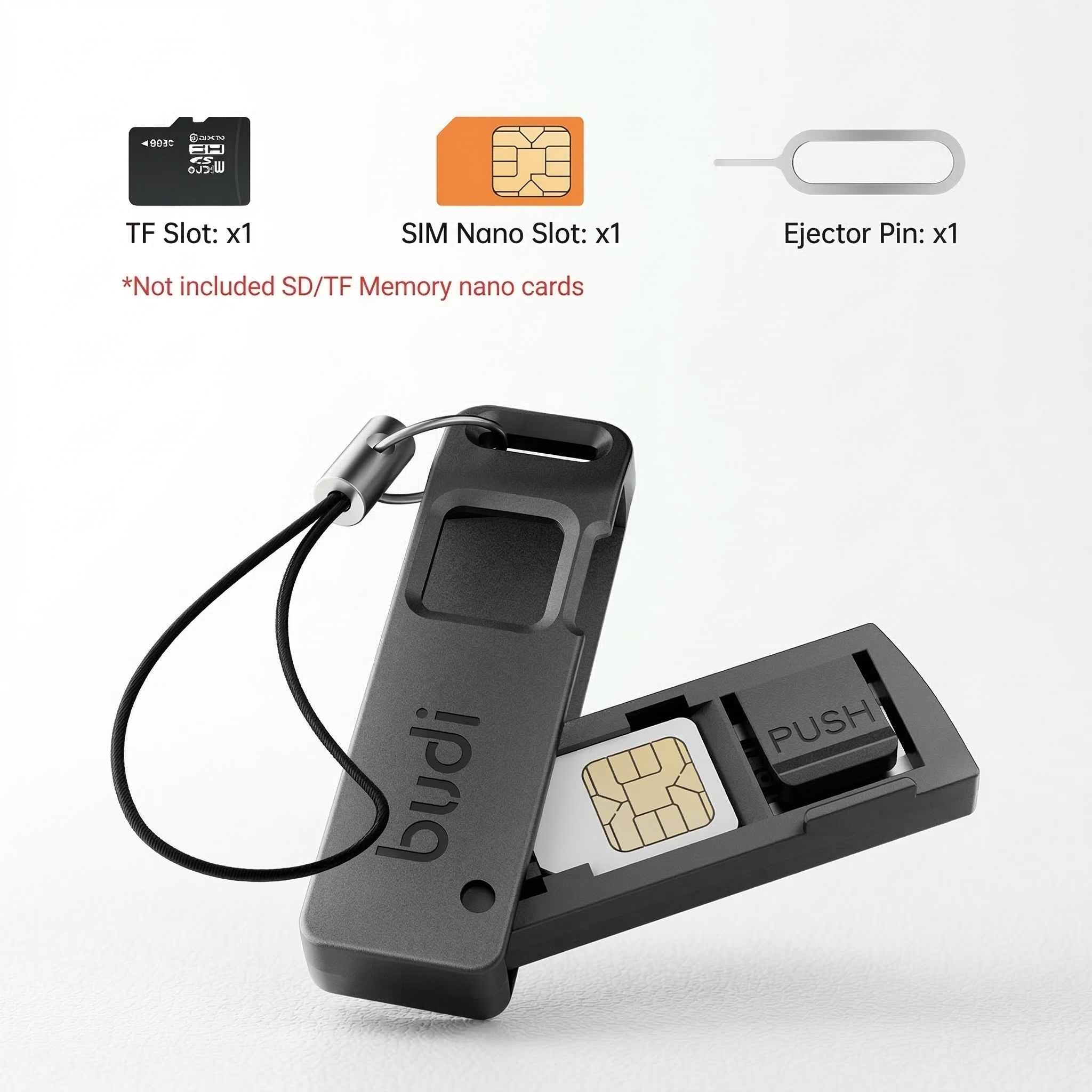 Sim Card Holder Case - BUDI Anti-Lost SIM Card Eject Pin